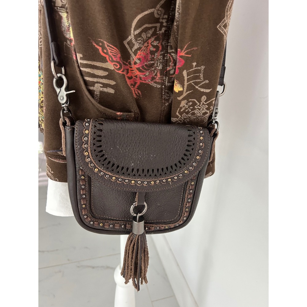 Montana West Brown Leather Crossbody Bag Studded Tassel Western RLC-L080